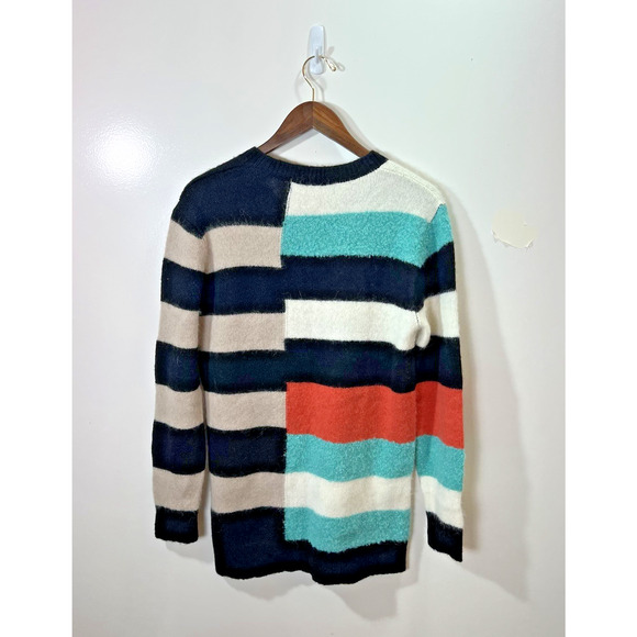 Womens Wool Alpaca Blend Striped Sweater Sz M Vibrant Unique Funky Designer Arty - Picture 2 of 9